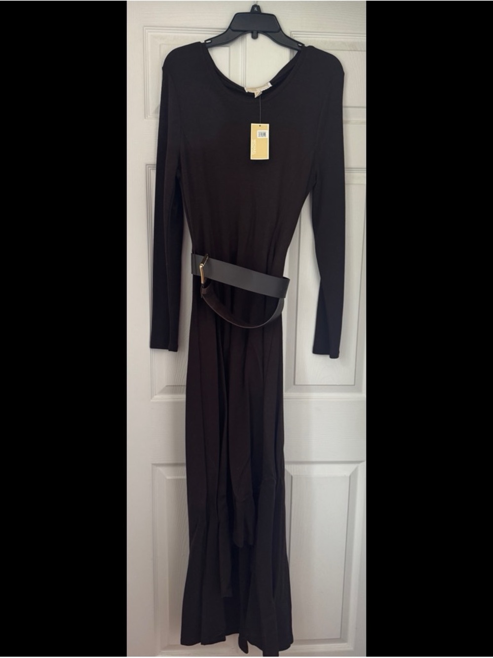 Chocolate Brown Long Sleeve Maxi Dress with Belt